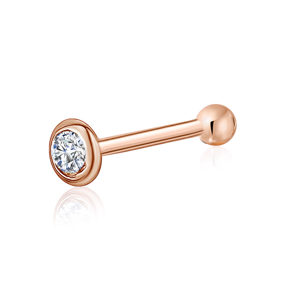 14k Solid Gold Nose Stud with Diamond CZ Small Micro Nose Bone Stud Flat Nose Ring One Piece Hypoallergenic 20 Gauge