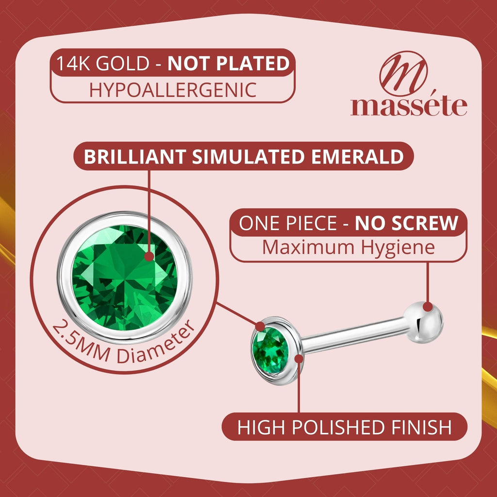 14k Solid Gold Nose Stud with Diamond CZ Small Micro Nose Bone Stud Flat Nose Ring One Piece Hypoallergenic 20 Gauge