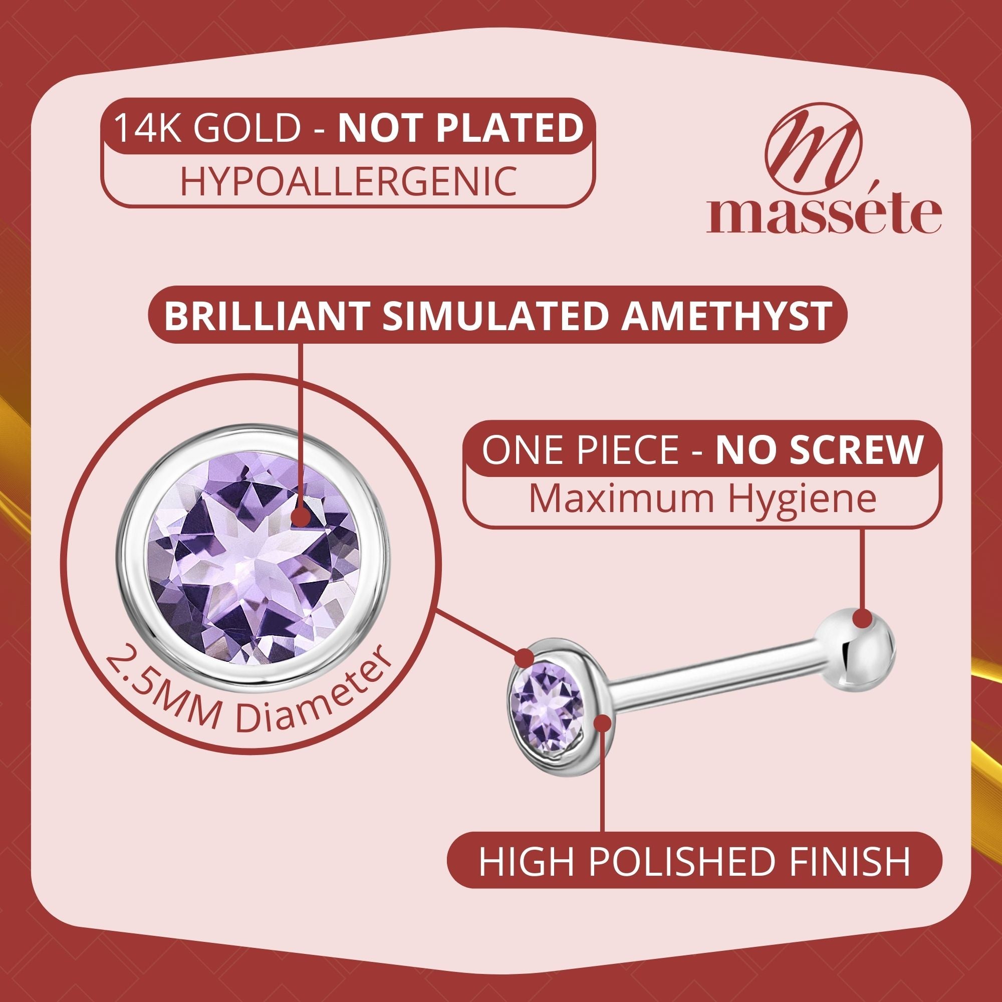 14k Solid Gold Nose Stud with Diamond CZ Small Micro Nose Bone Stud Flat Nose Ring One Piece Hypoallergenic 20 Gauge