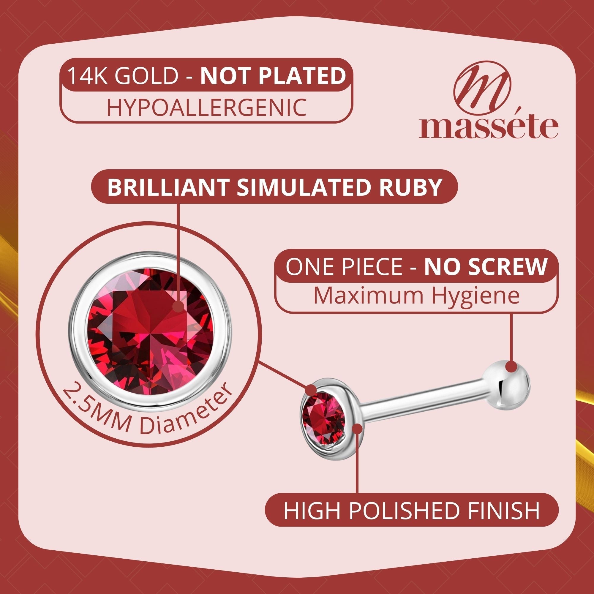 14k Solid Gold Nose Stud with Diamond CZ Small Micro Nose Bone Stud Flat Nose Ring One Piece Hypoallergenic 20 Gauge