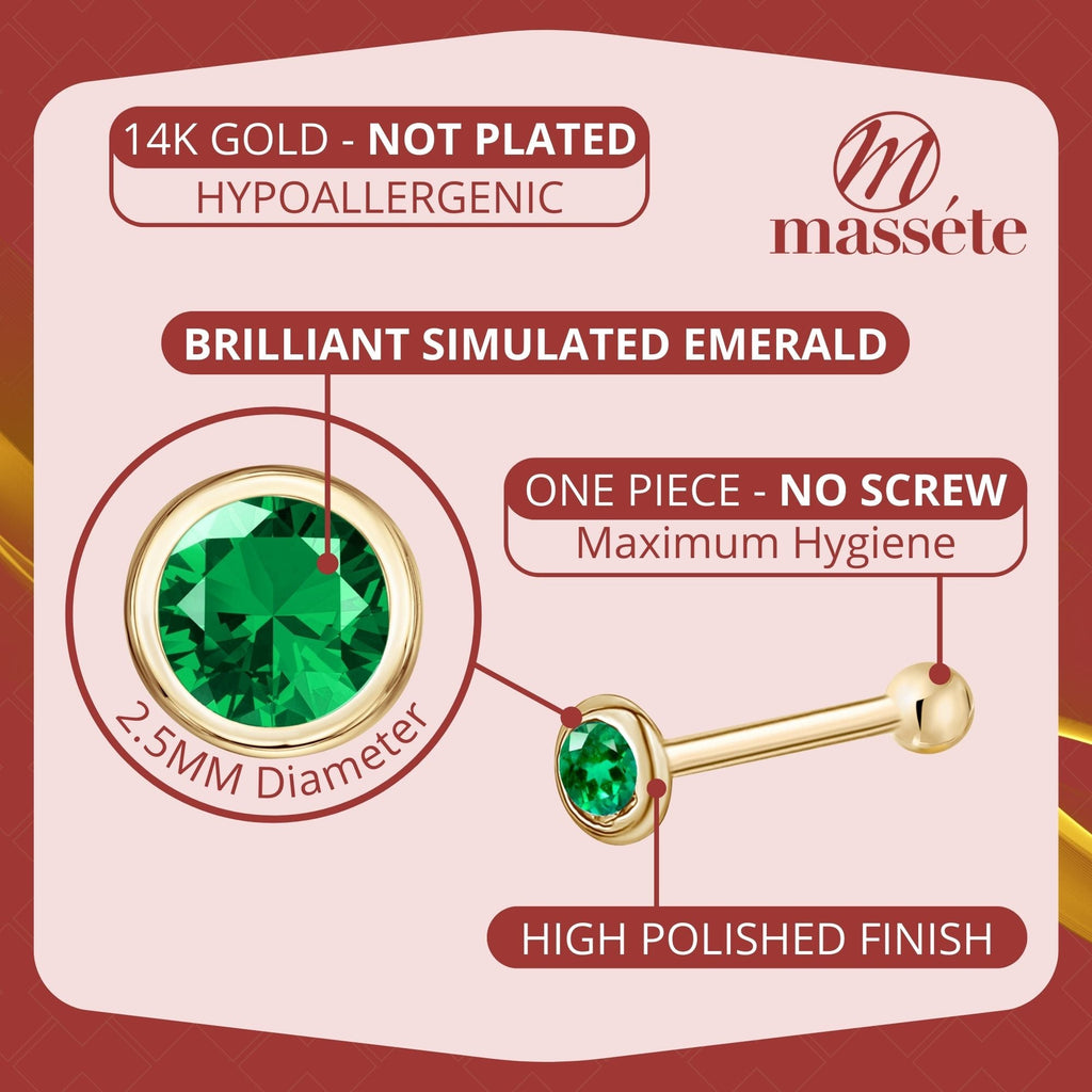 14k Solid Gold Nose Stud with Diamond CZ Small Micro Nose Bone Stud Flat Nose Ring One Piece Hypoallergenic 20 Gauge