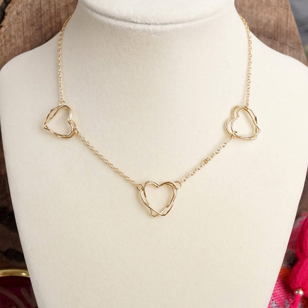 Gold Wire-Inspired Hearts Necklace