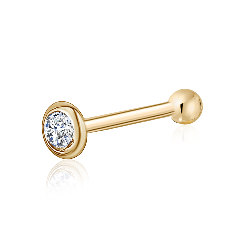 14k Solid Gold Nose Stud with Diamond CZ Small Micro Nose Bone Stud Flat Nose Ring One Piece Hypoallergenic 20 Gauge